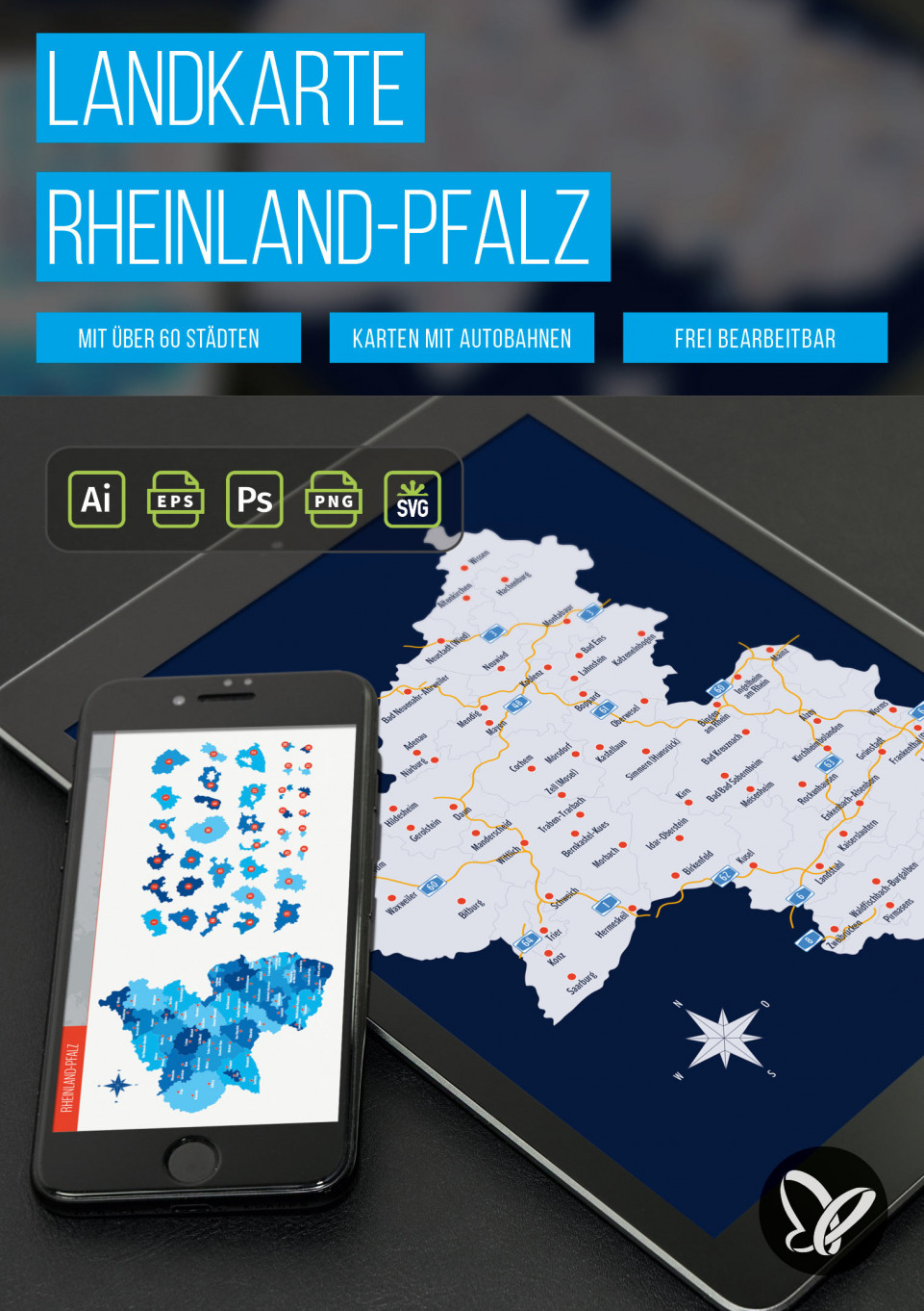 Landkarte Rheinland-Pfalz mit Landkreisen