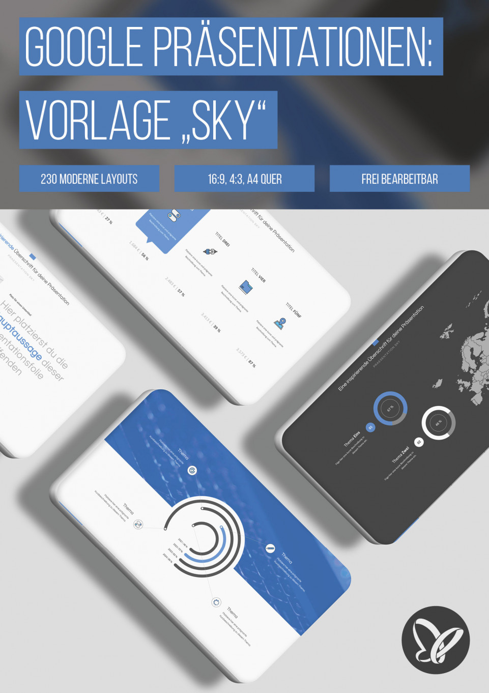 Google Slides: Design-Vorlage „Sky“ mit 230 Layouts