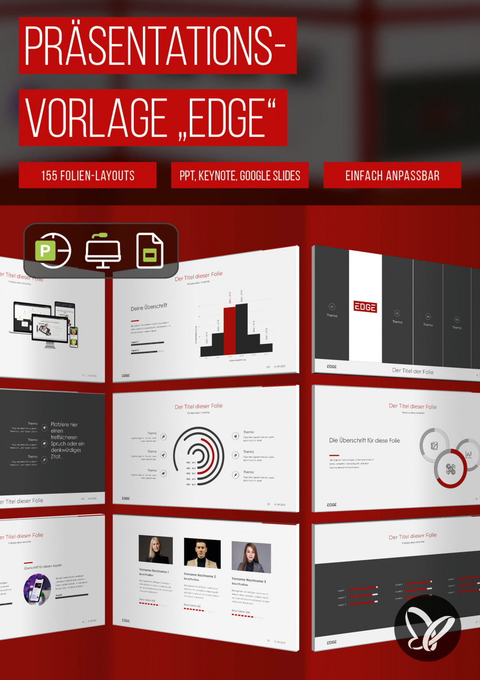 Vorlagen für PowerPoint, Keynote und Google Slides im „Edge“-Design
