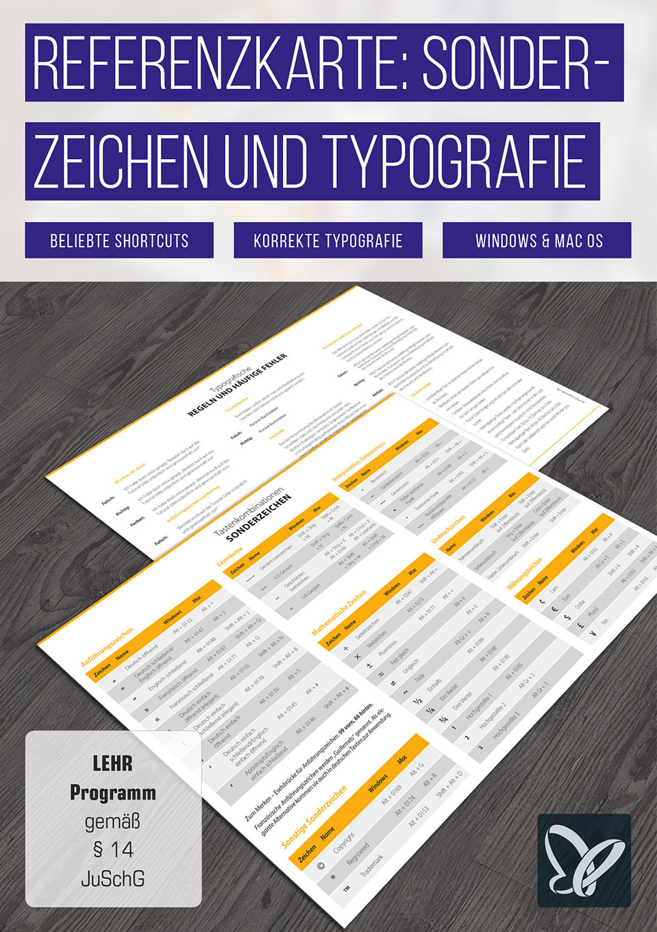 Referenzkarte für Sonderzeichen und typografische Regeln