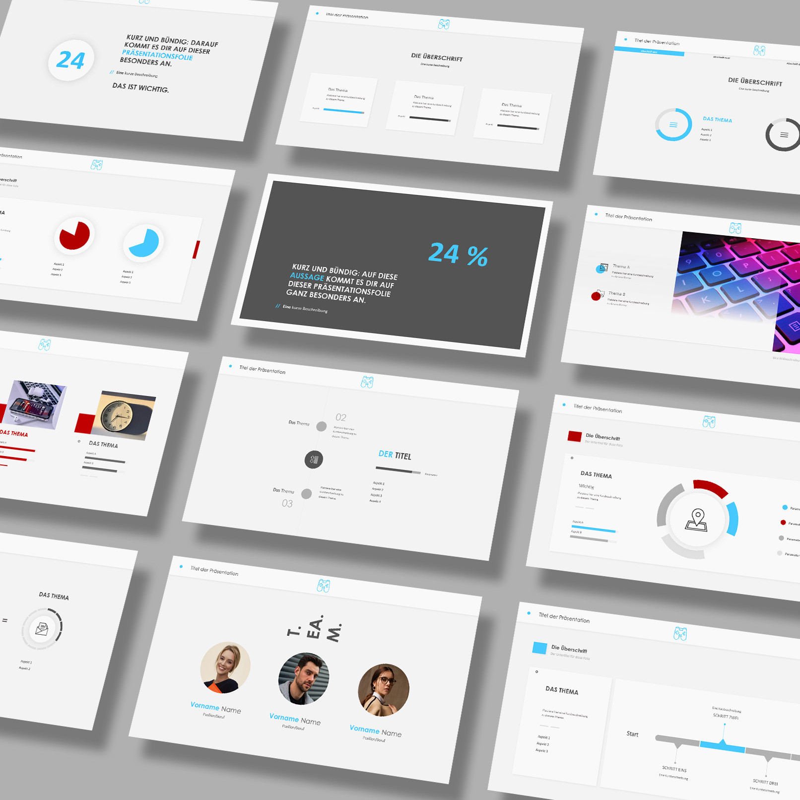 Folien-Templates im Play-Design für PowerPoint, Google Slides und Keynote