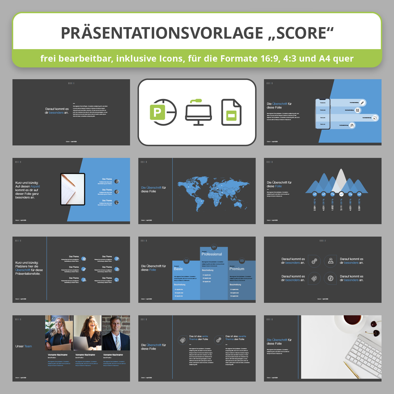 Vorschau auf das Score-Design für PowerPoint, Keynote und Google Slides