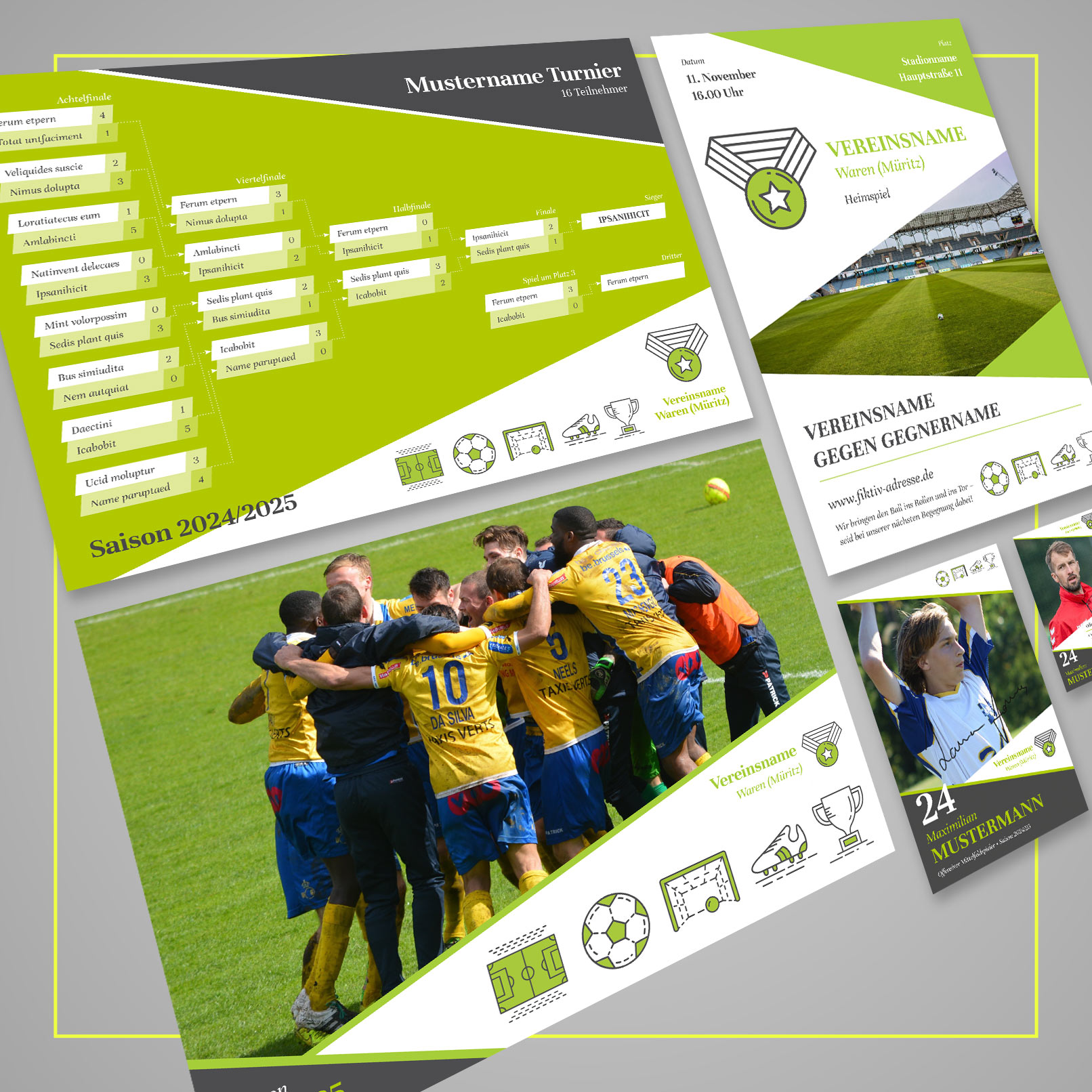 Turnierplan, Spielerkarten und weitere Vereins-Designs mit Sport-Icons