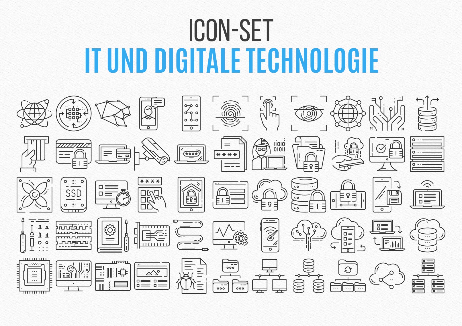Überblick über das Icon-Set IT und digitale Technologie mit 110 Grafiken
