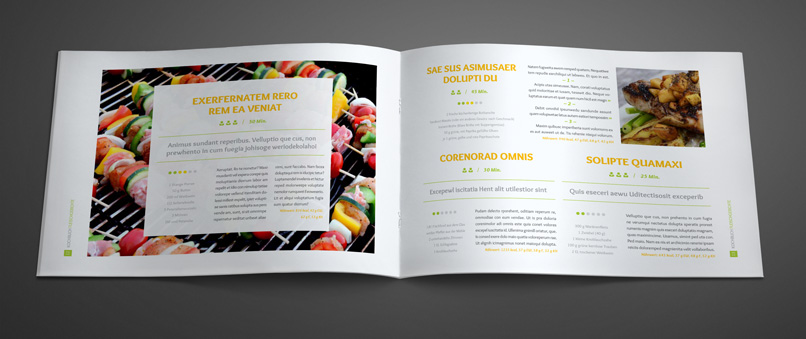 Vorlagen für Rezeptbuch, Kochbuch, Backanleitung im A4-Hochformat Vorlagen für Rezeptbuch, Kochbuch, Backanleitung im A4-Querformat
