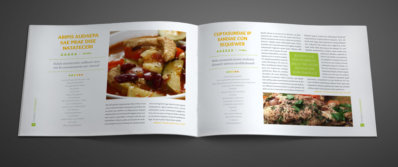 Vorlagen für Rezeptbuch, Kochbuch, Backanleitung im A4-Hochformat Vorlagen für Rezeptbuch, Kochbuch, Backanleitung im A4-Querformat