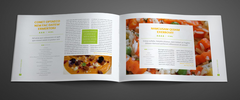 Vorlagen für Rezeptbuch, Kochbuch, Backanleitung im A4-Hochformat Vorlagen für Rezeptbuch, Kochbuch, Backanleitung im A4-Querformat