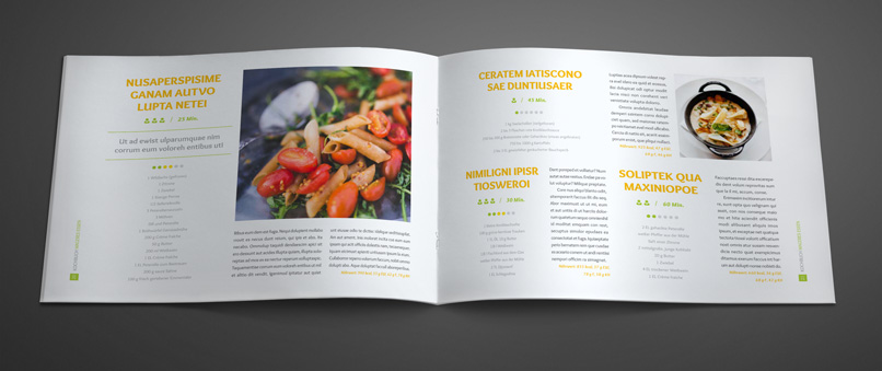 Vorlagen für Rezeptbuch, Kochbuch, Backanleitung im A4-Hochformat Vorlagen für Rezeptbuch, Kochbuch, Backanleitung im A4-Querformat