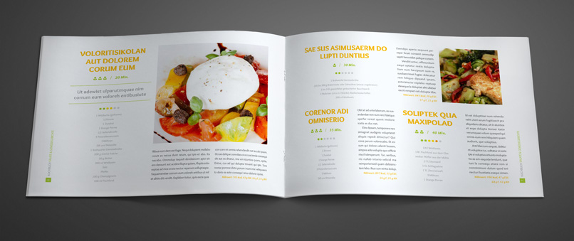 Vorlagen für Rezeptbuch, Kochbuch, Backanleitung im A4-Hochformat Vorlagen für Rezeptbuch, Kochbuch, Backanleitung im A4-Querformat