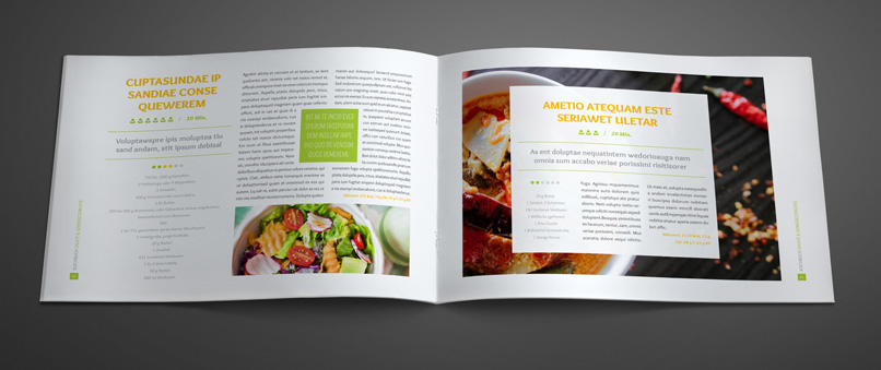 Vorlagen für Rezeptbuch, Kochbuch, Backanleitung im A4-Hochformat Vorlagen für Rezeptbuch, Kochbuch, Backanleitung im A4-Querformat