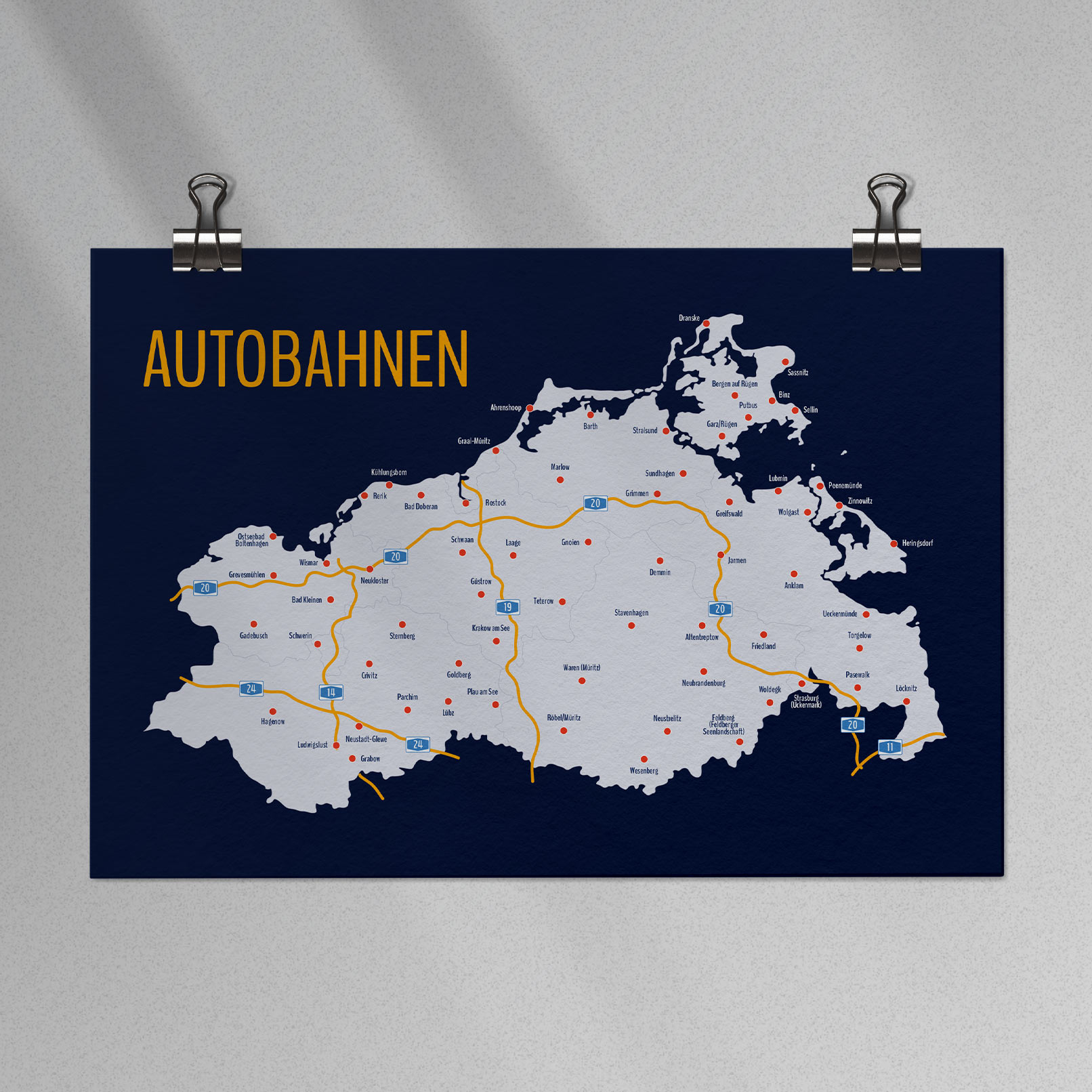 Landkarte von Mecklenburg-Vorpommern mit Landkreisen, kreisfreien Städten