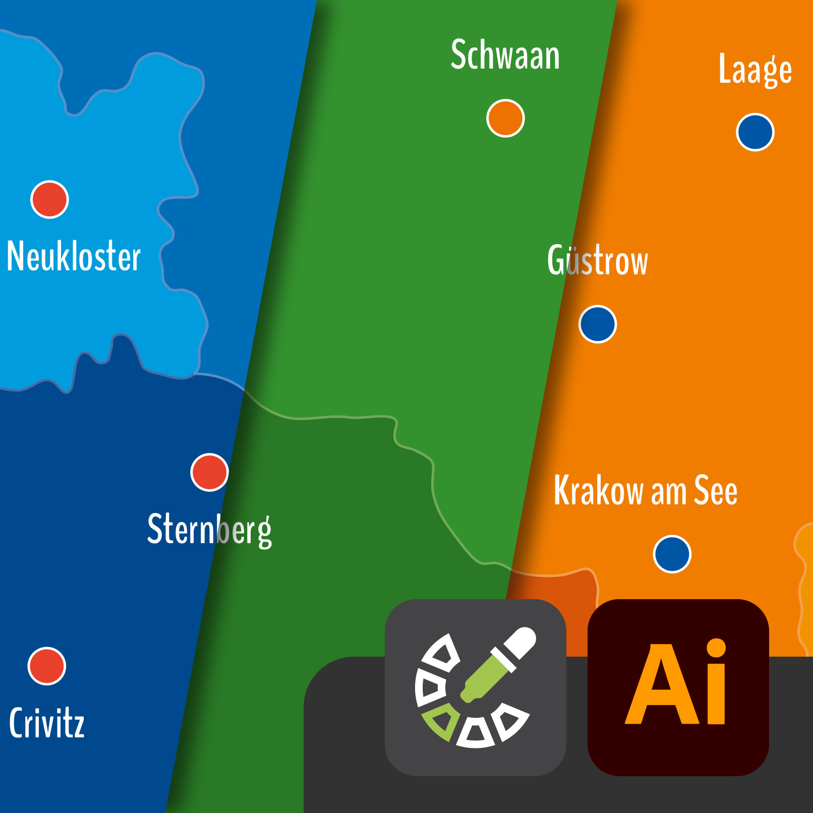 Landkarte von Mecklenburg-Vorpommern mit Landkreisen, kreisfreien Städten