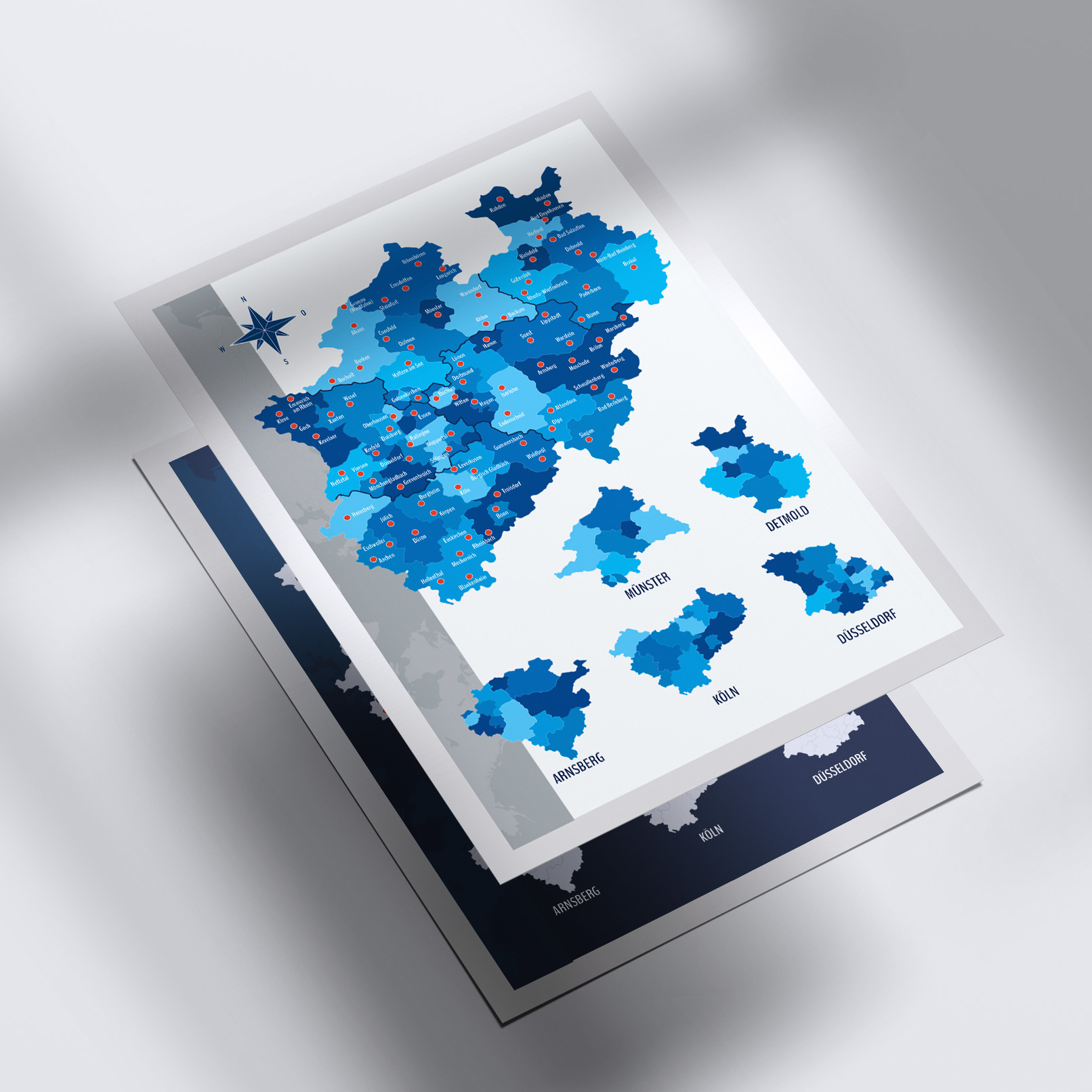 Landkarte Nordrhein-Westfalen mit Landkreisen und Städten