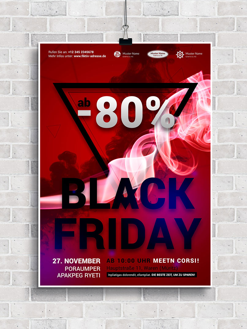 Vorlage im Black Friday-Design zur Gestaltung von Plakat und Flyer zur Werbung
