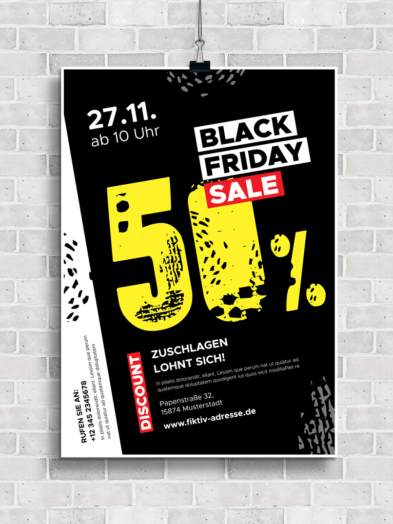 Vorlage im Black Friday-Design zur Gestaltung von Plakat und Flyer zur Werbung