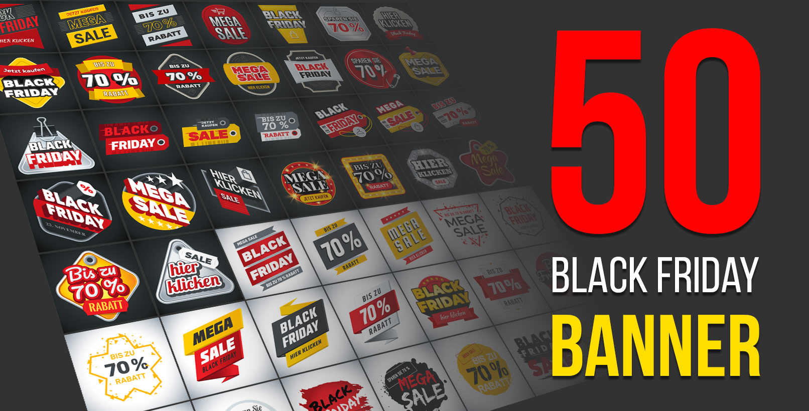 Vorlagen für Banner zur Werbung von Angeboten und Rabatten am Black Friday
