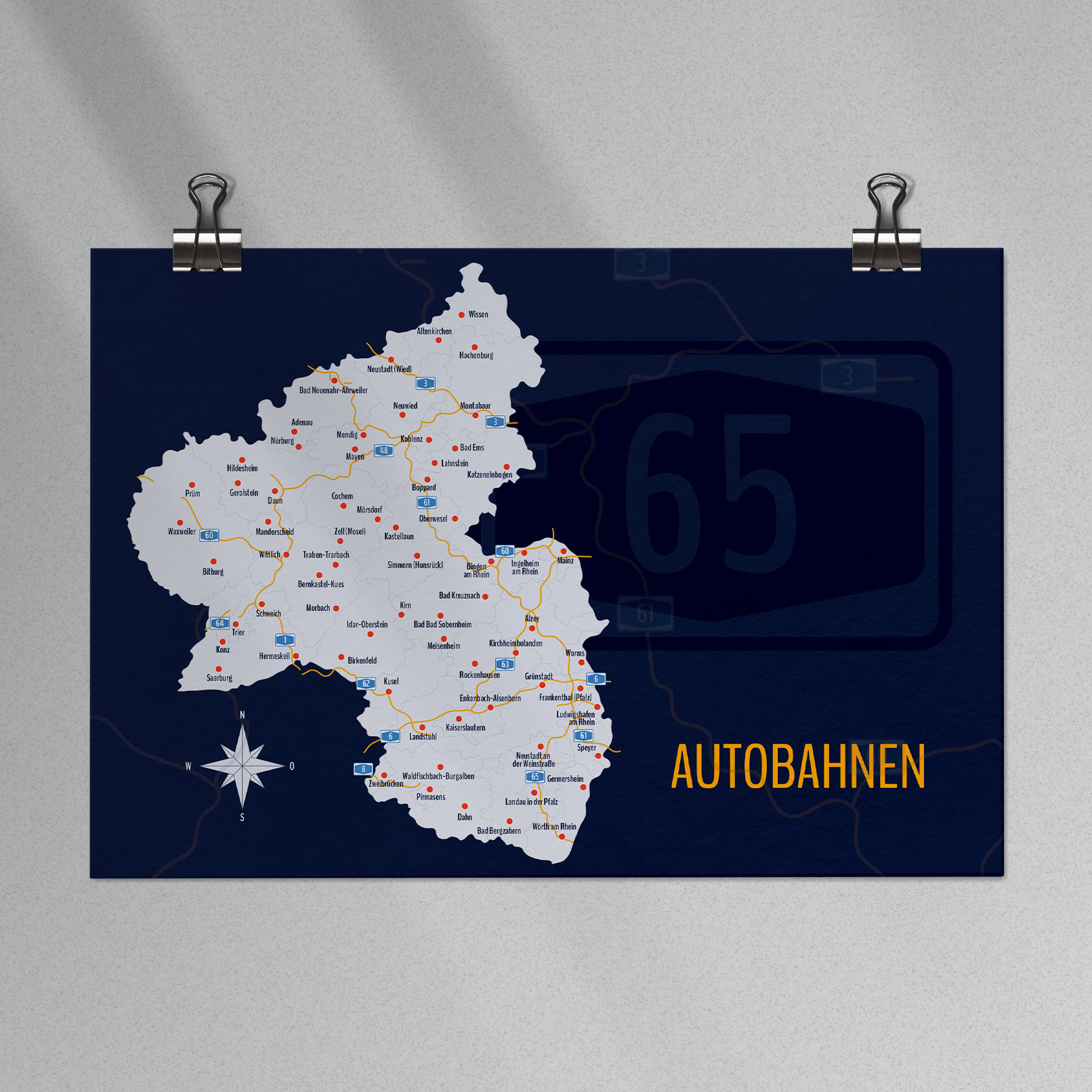 Landkarte Rheinland-Pfalz mit Landkreisen mit Autobahnen
