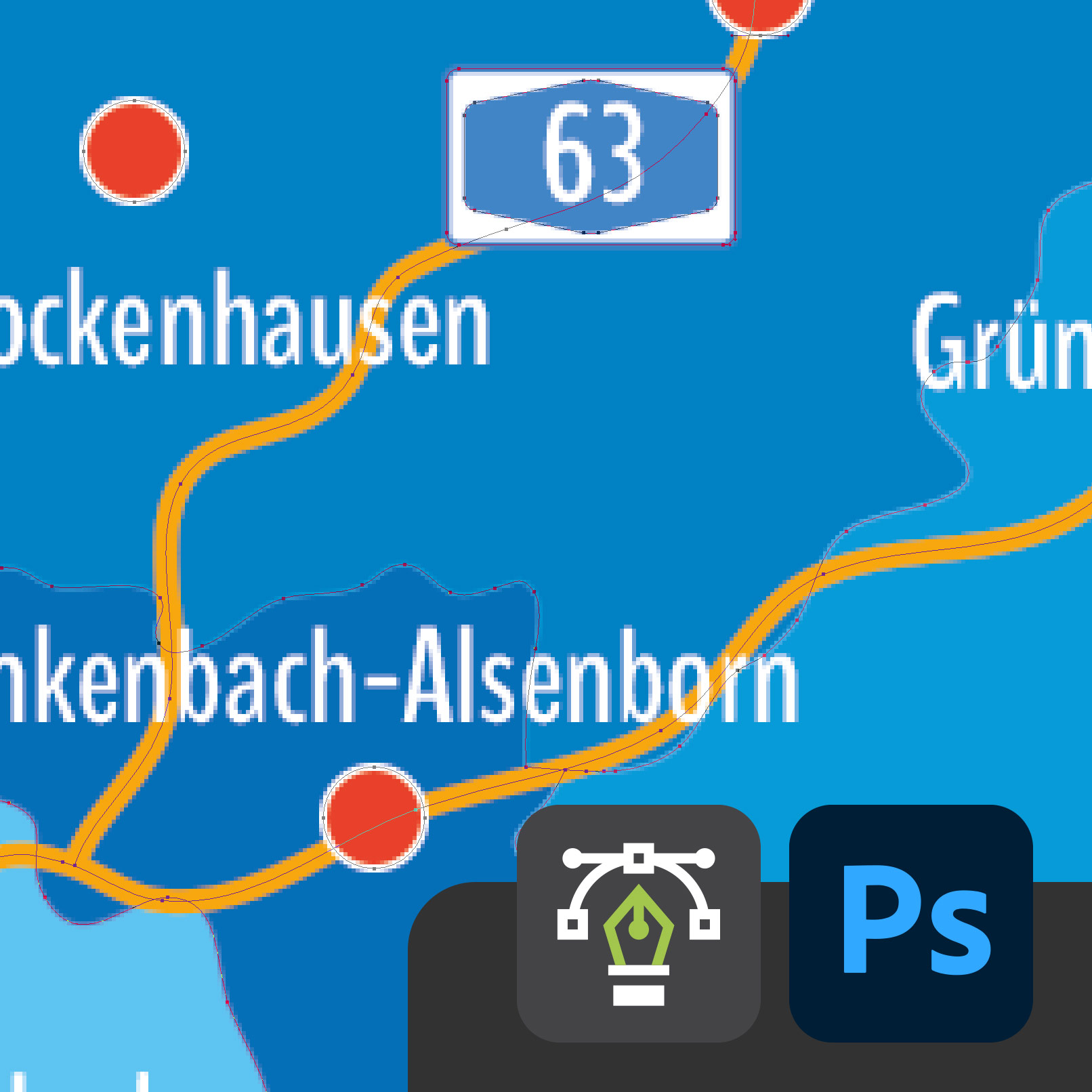 Landkarte Rheinland-Pfalz mit Landkreisen mit Vektorqualität in Adobe Photoshop