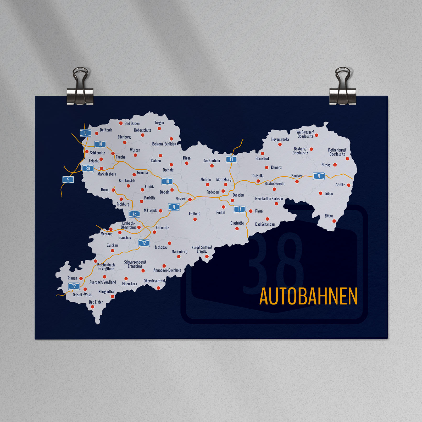 Landkarte Sachsen mit Landkreisen und Autobahnen