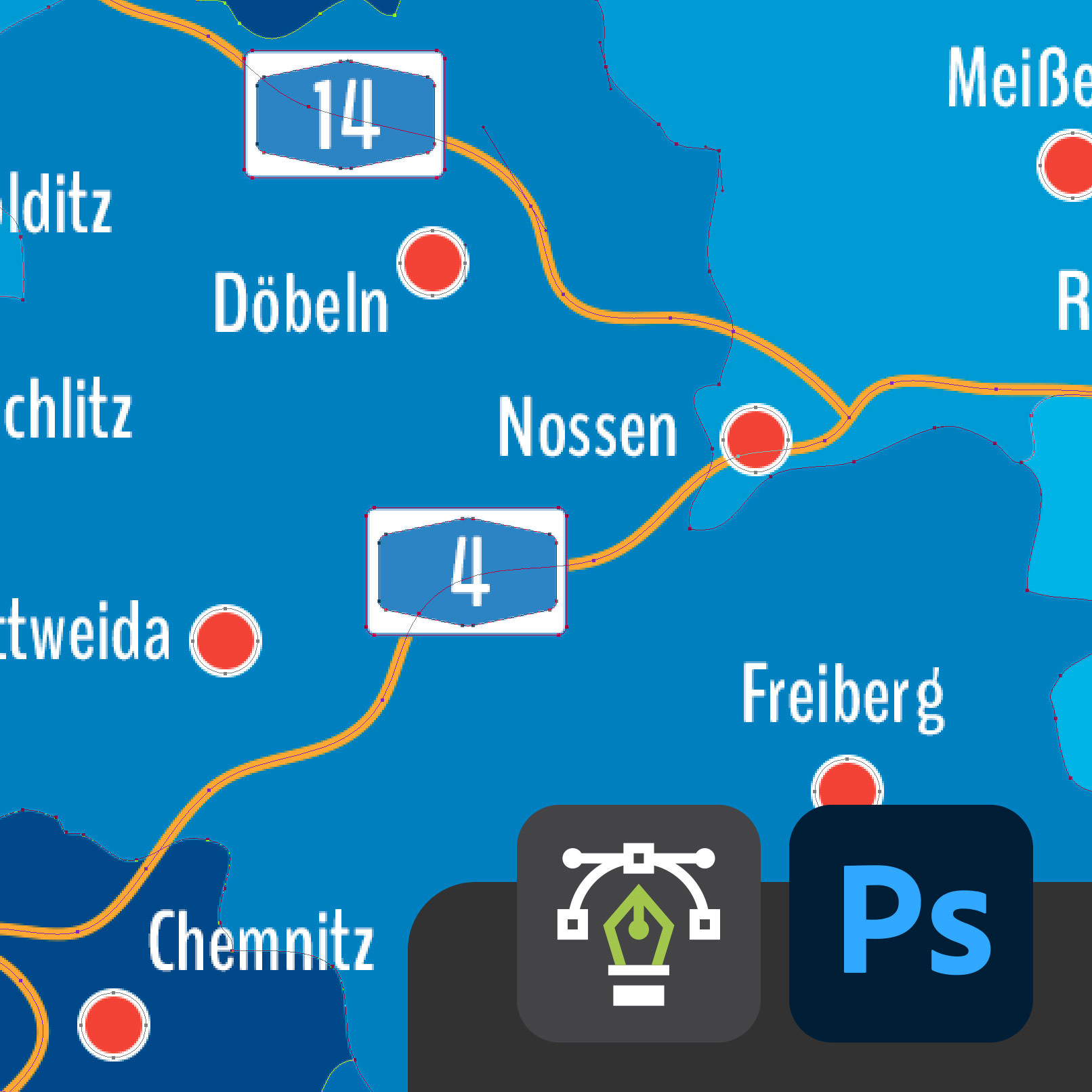 Landkarte Sachsen mit Landkreisen für Photoshop