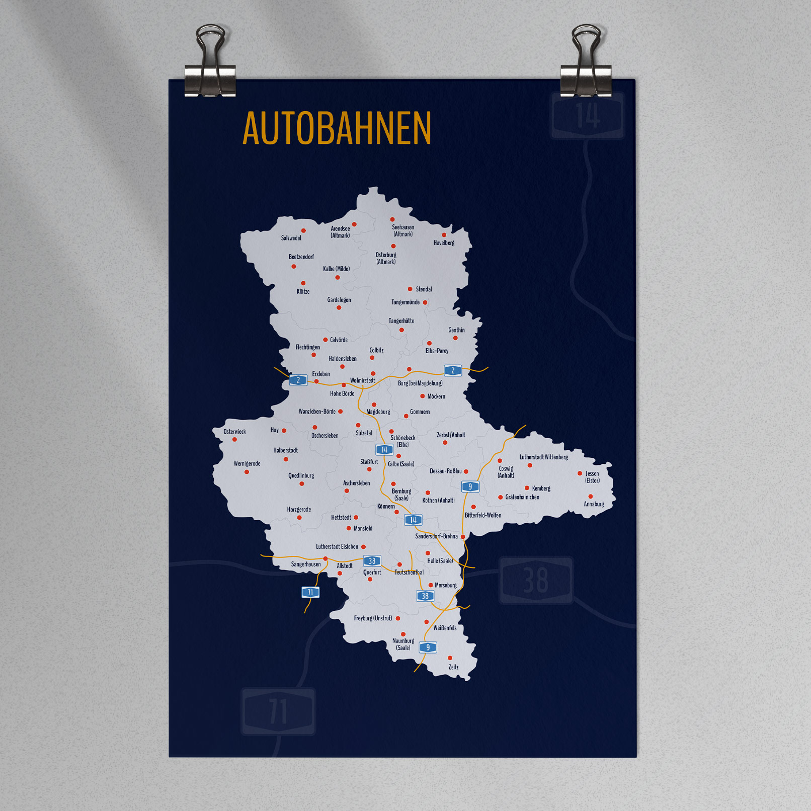 Landkarte Sachsen-Anhalt mit Landkreisen mit Autobahnen