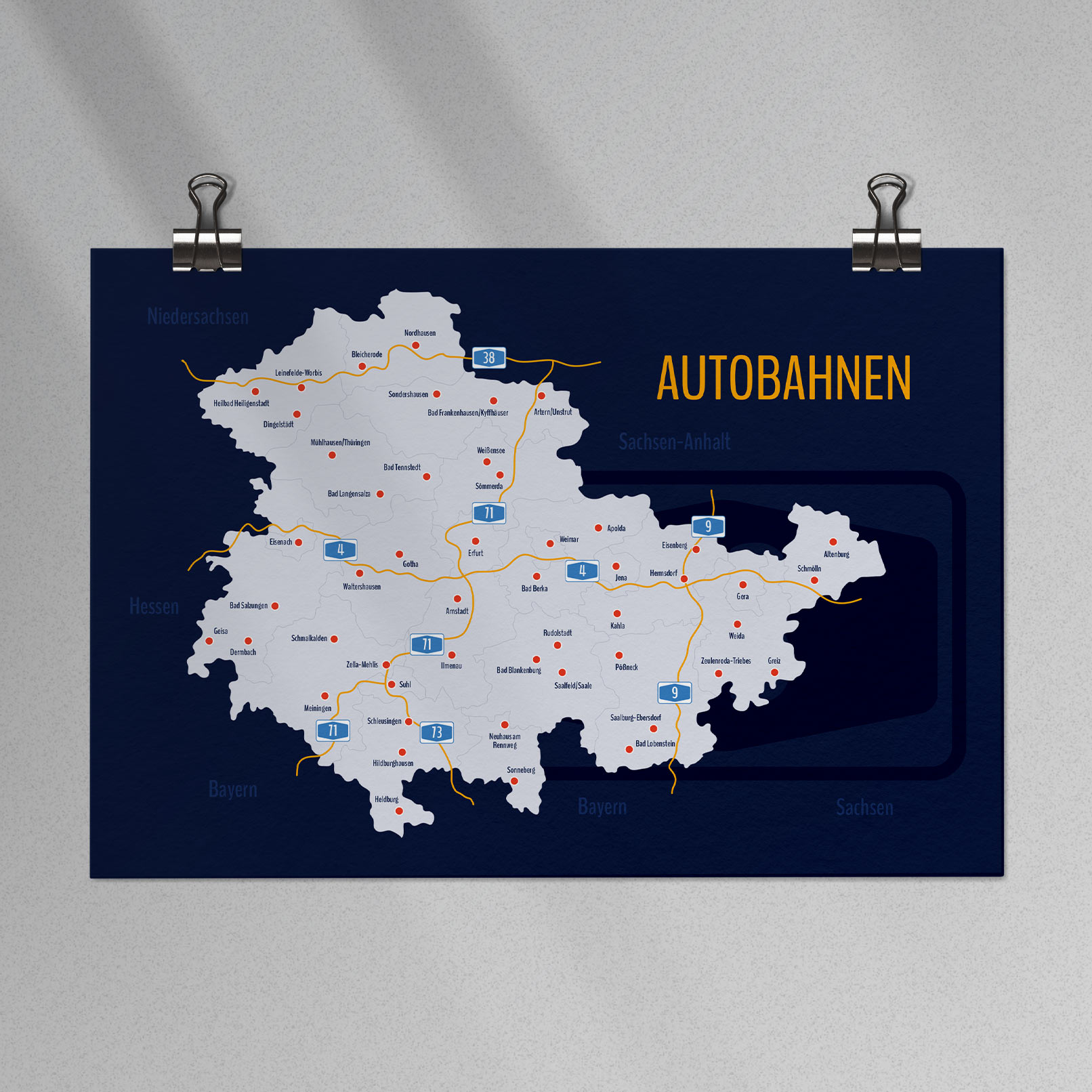 Landkarte Thüringen mit Landkreisen mit Landkreisen