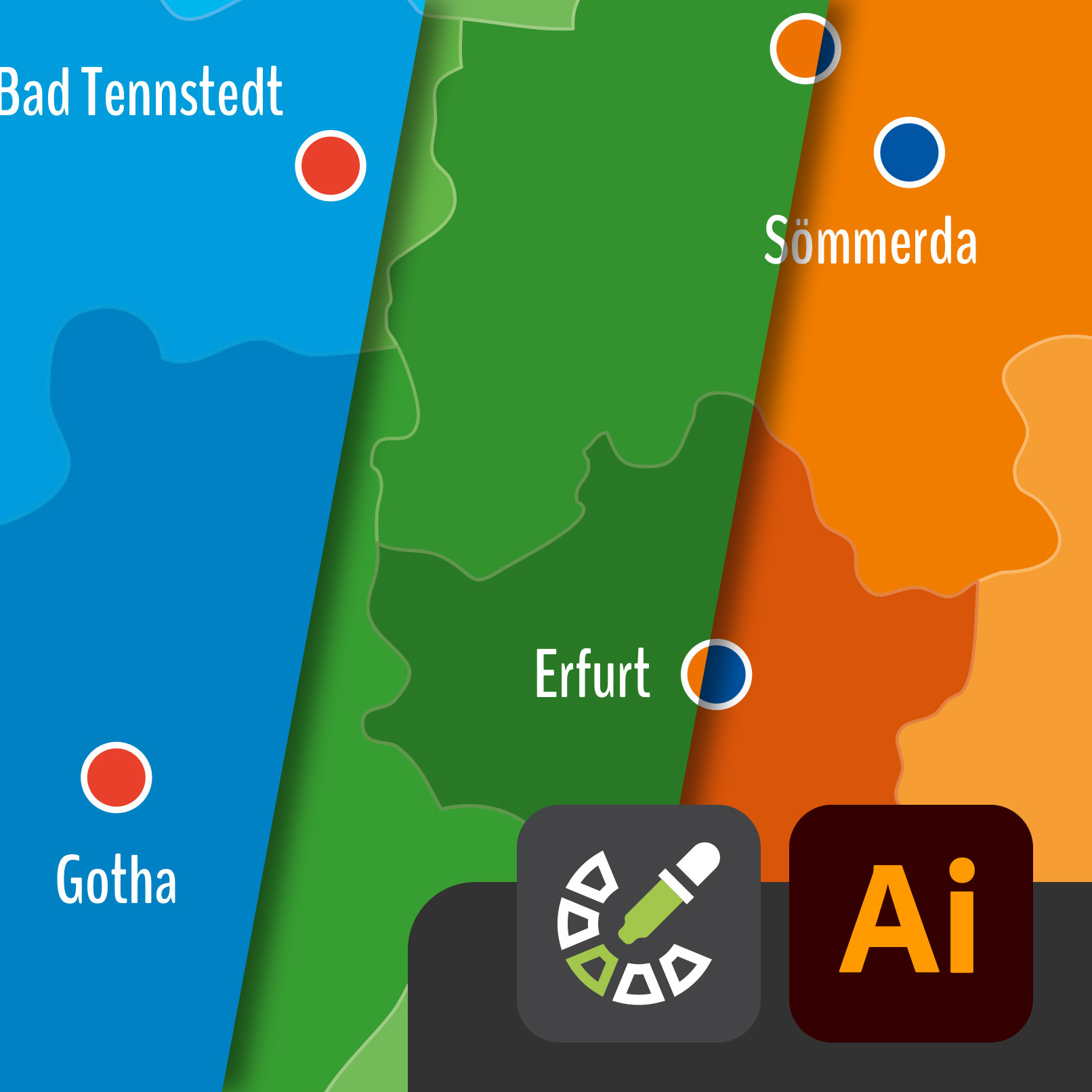 Landkarte Thüringen mit Landkreisen für Adobe Illustrator