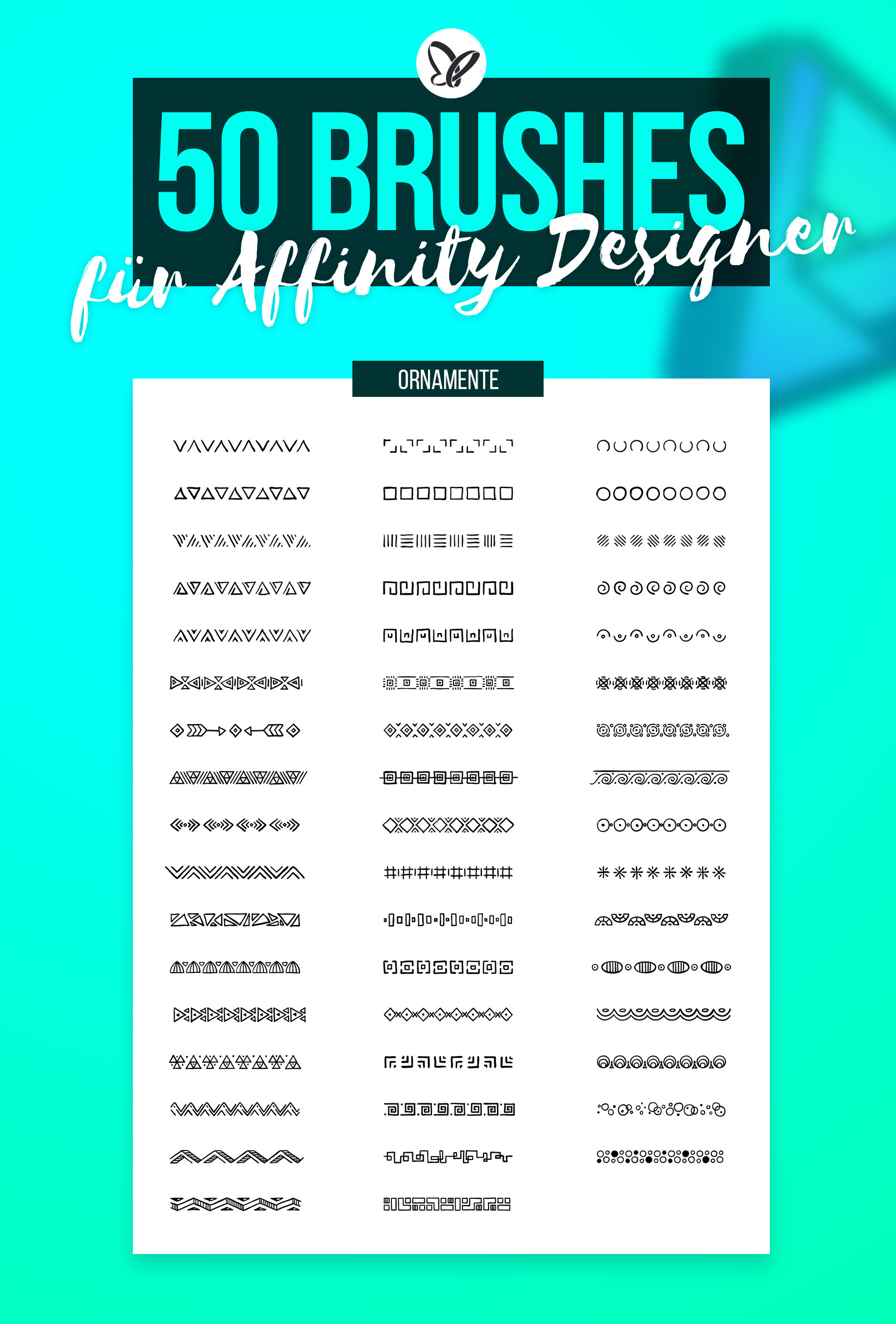 Vorschau auf die 50 Affinity Designer Brushes mit Ornamenten