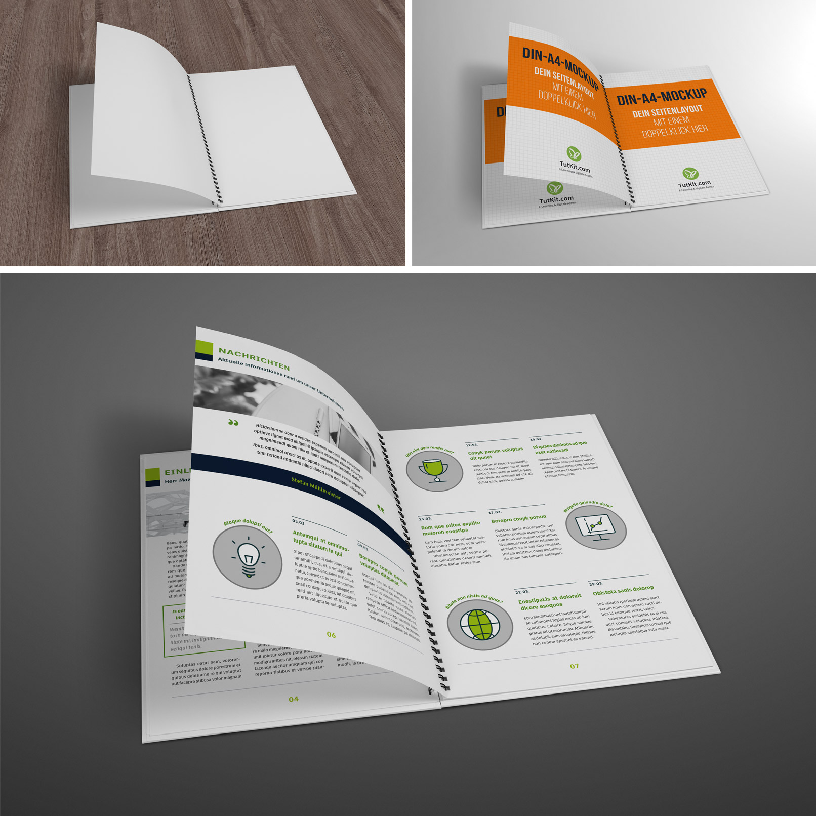 Mockup für Hochformat-Hardcover-Broschüren mit Spiralbindung
