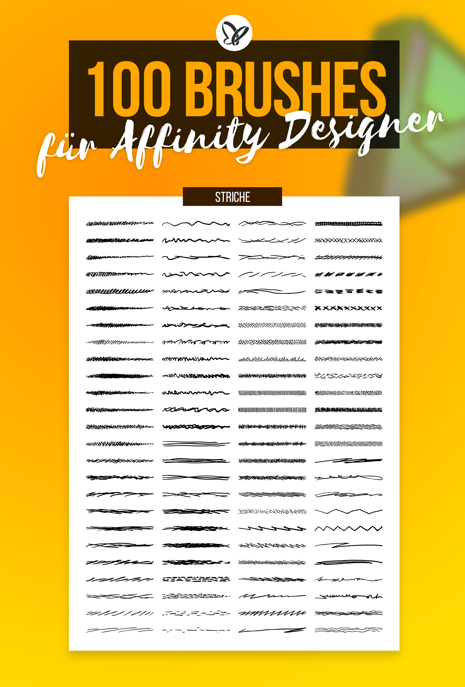 Vorschau auf die 100 Affinity Designer Pinsel für einen Skizzen-Look von Vektorgrafiken