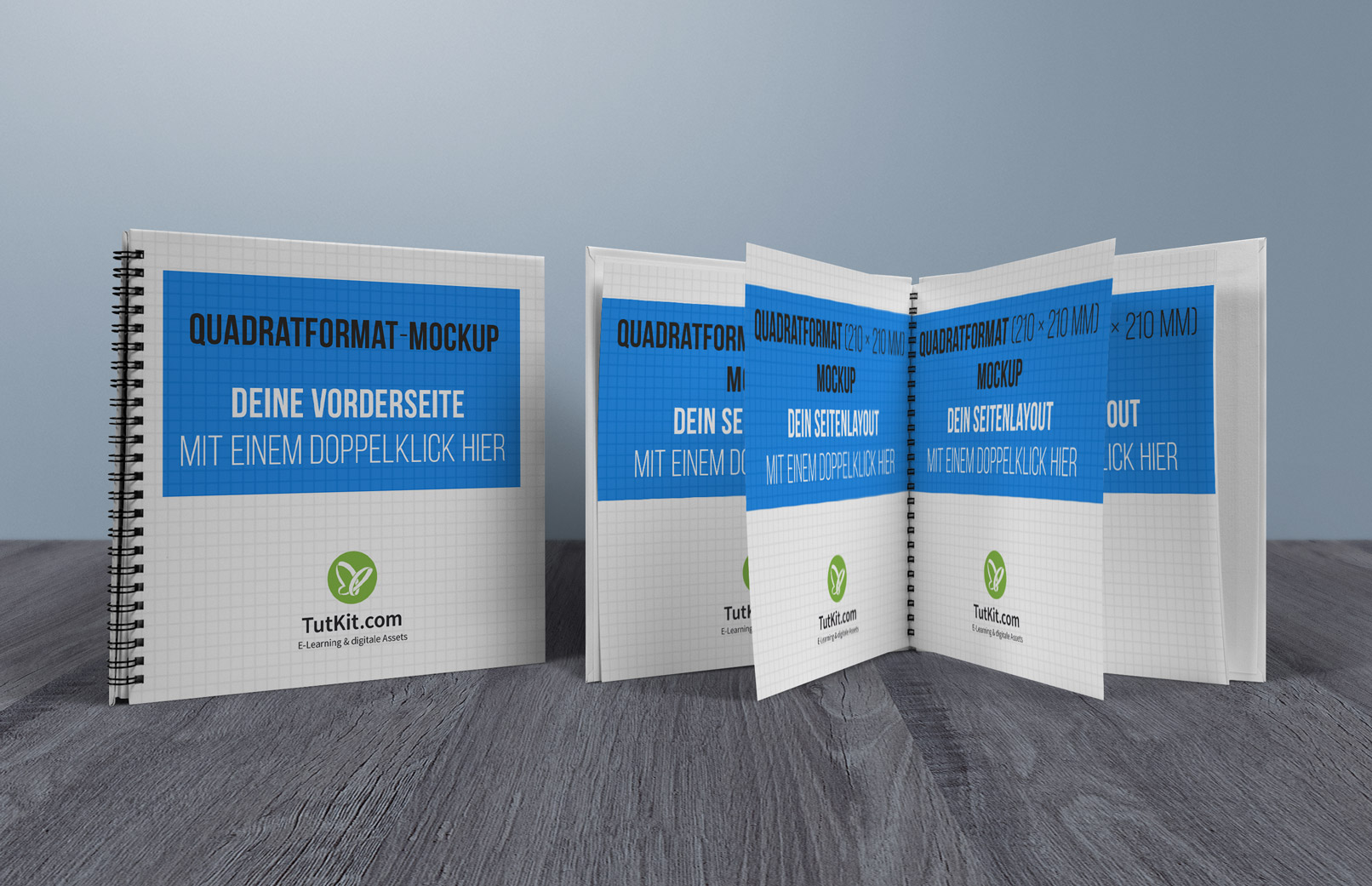Mockup für Quadratformat-Hardcover-Broschüren mit Spiralbindung