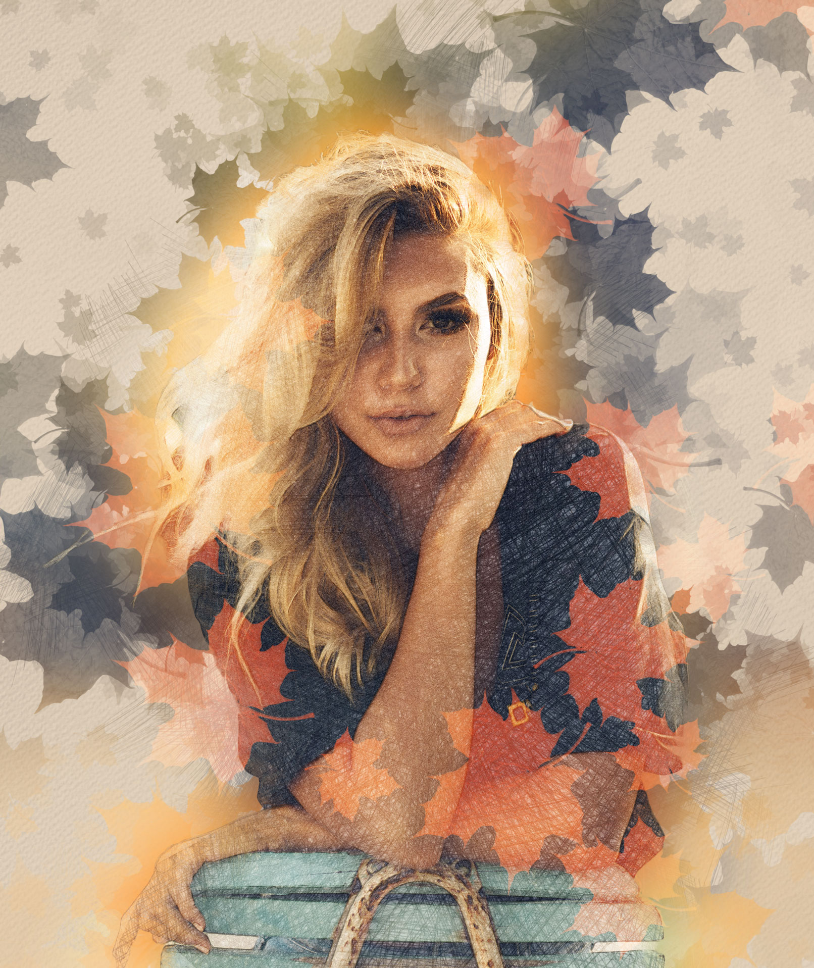 Nachher-Bild von Photoshop-Aktion „Bunter Herbst“: deine Fotos als pastellgetünchte Zeichnungen