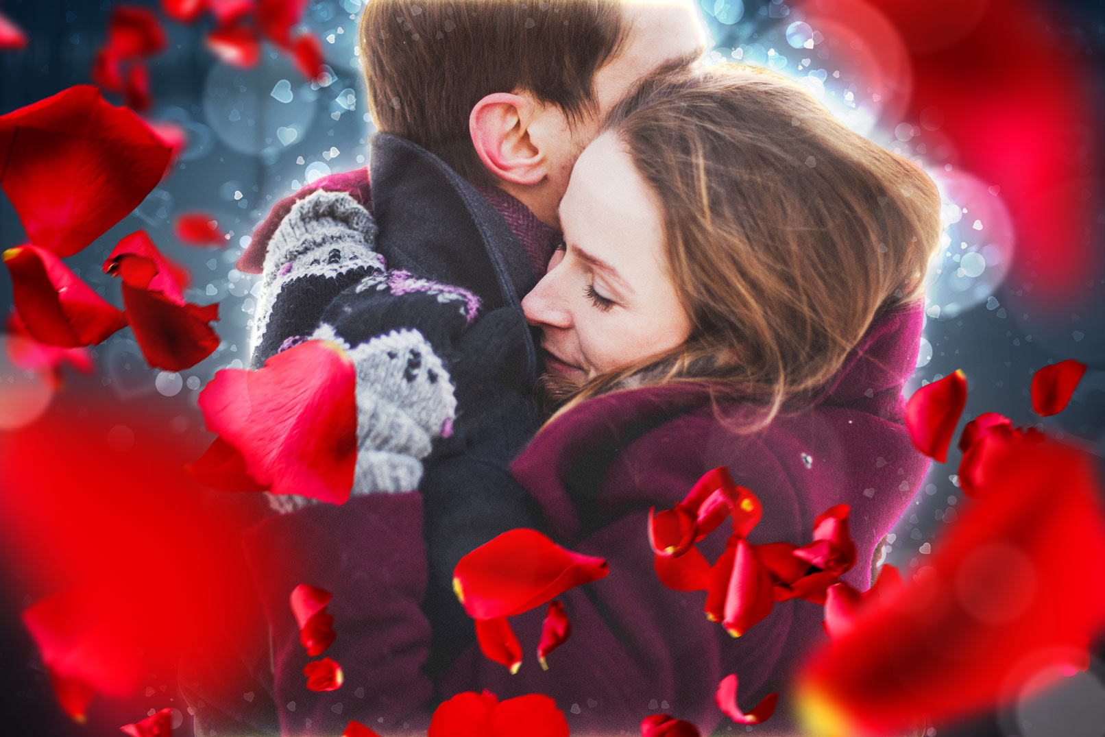 Nachher-Bild von Photoshop-Aktion „Romantischer Liebesrausch“: Bokeh & Rosenblätter