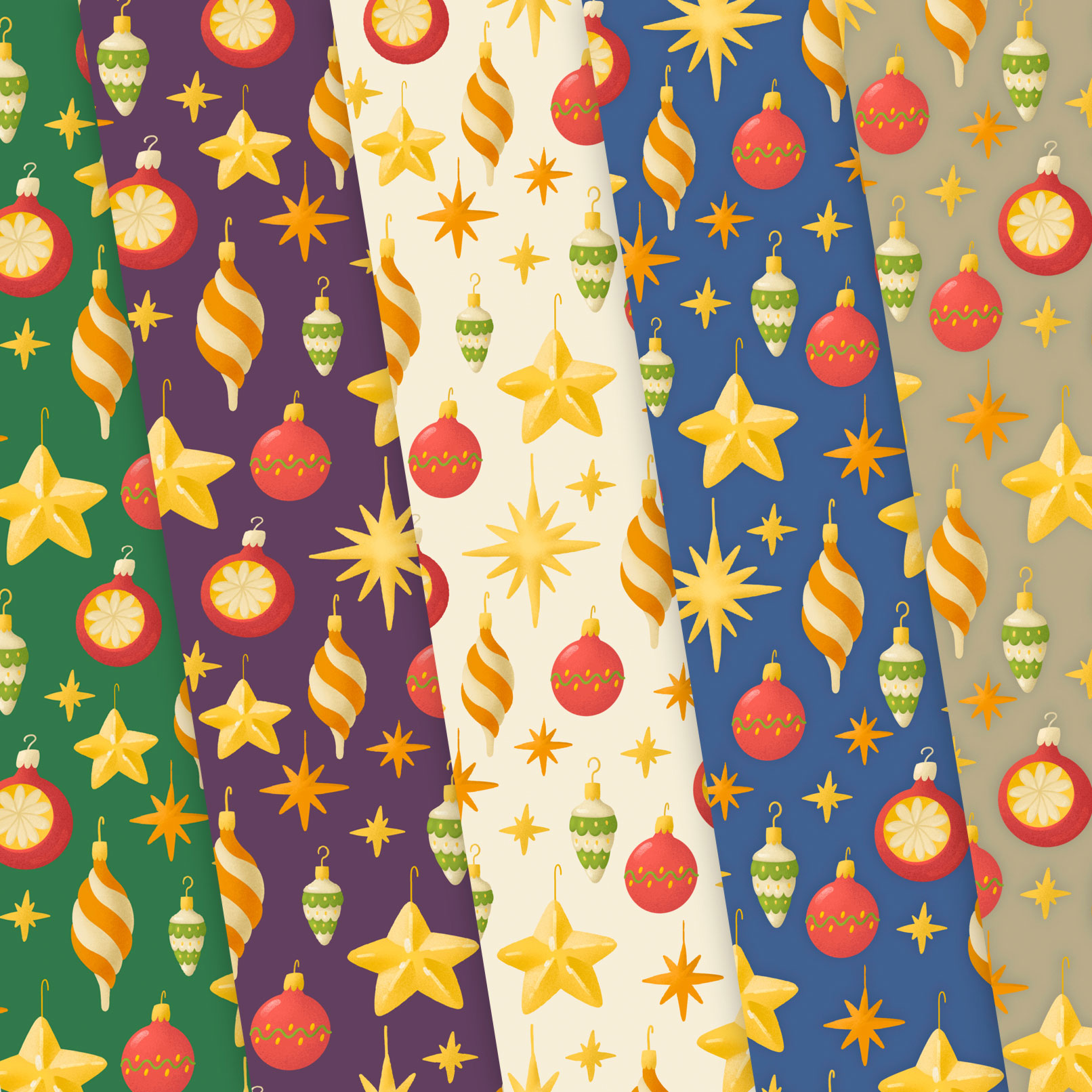 Weihnachtliche Muster und Illustrationen: 5 Farbvarianten