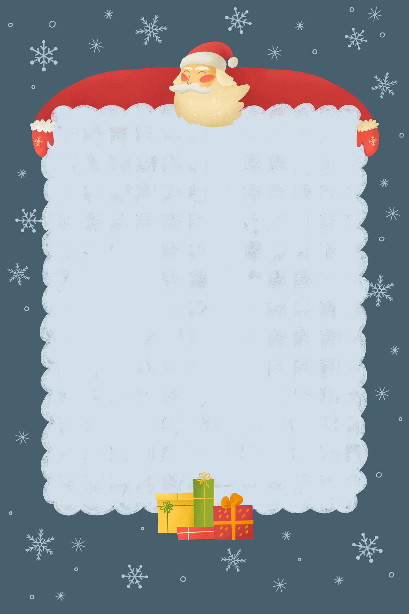 Hintergründe für Weihnachtsgrußkarten: blaues Design mit Weihnachtsmann und Schneeflocken