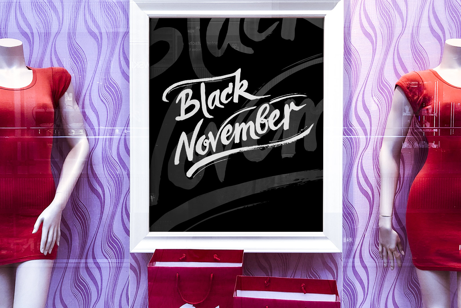 Schriftzug Black November im Schaufenster