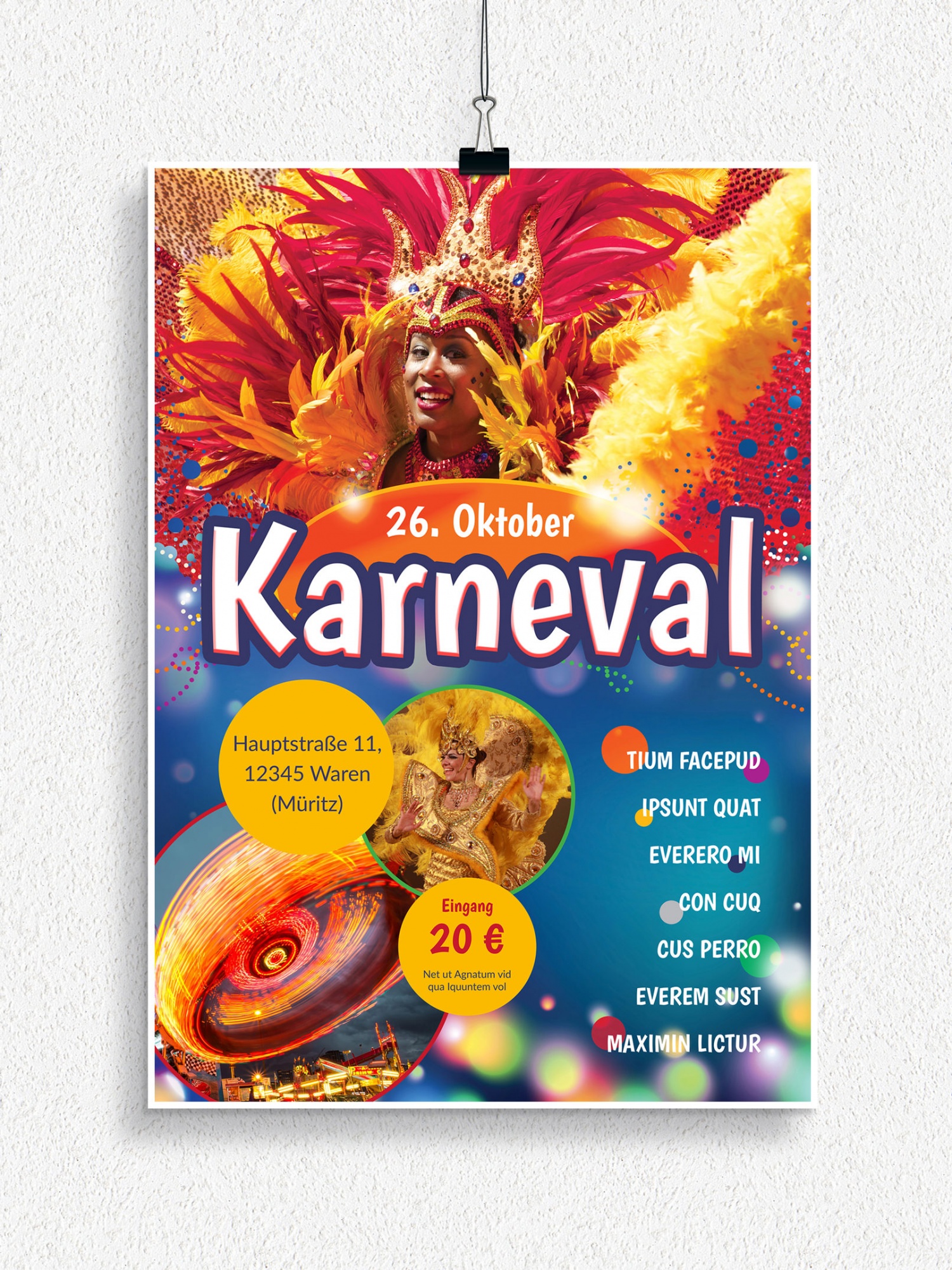 Poster, Flyer und Plakate fuer Karneval, Fasching und Fastnacht