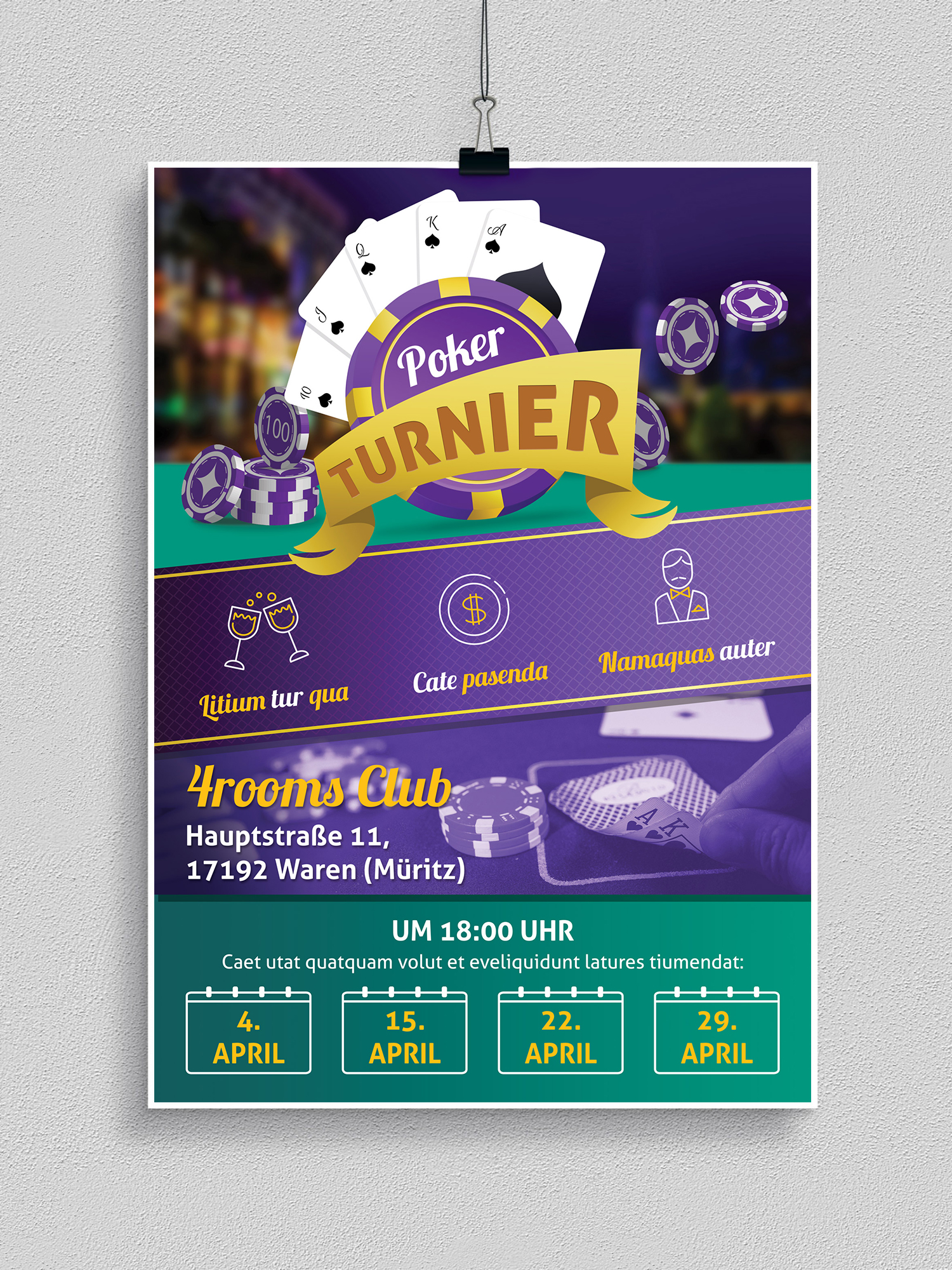 Poster, Flyer und Plakate fuer Kartenspiele, Skat- und Pokerturniere