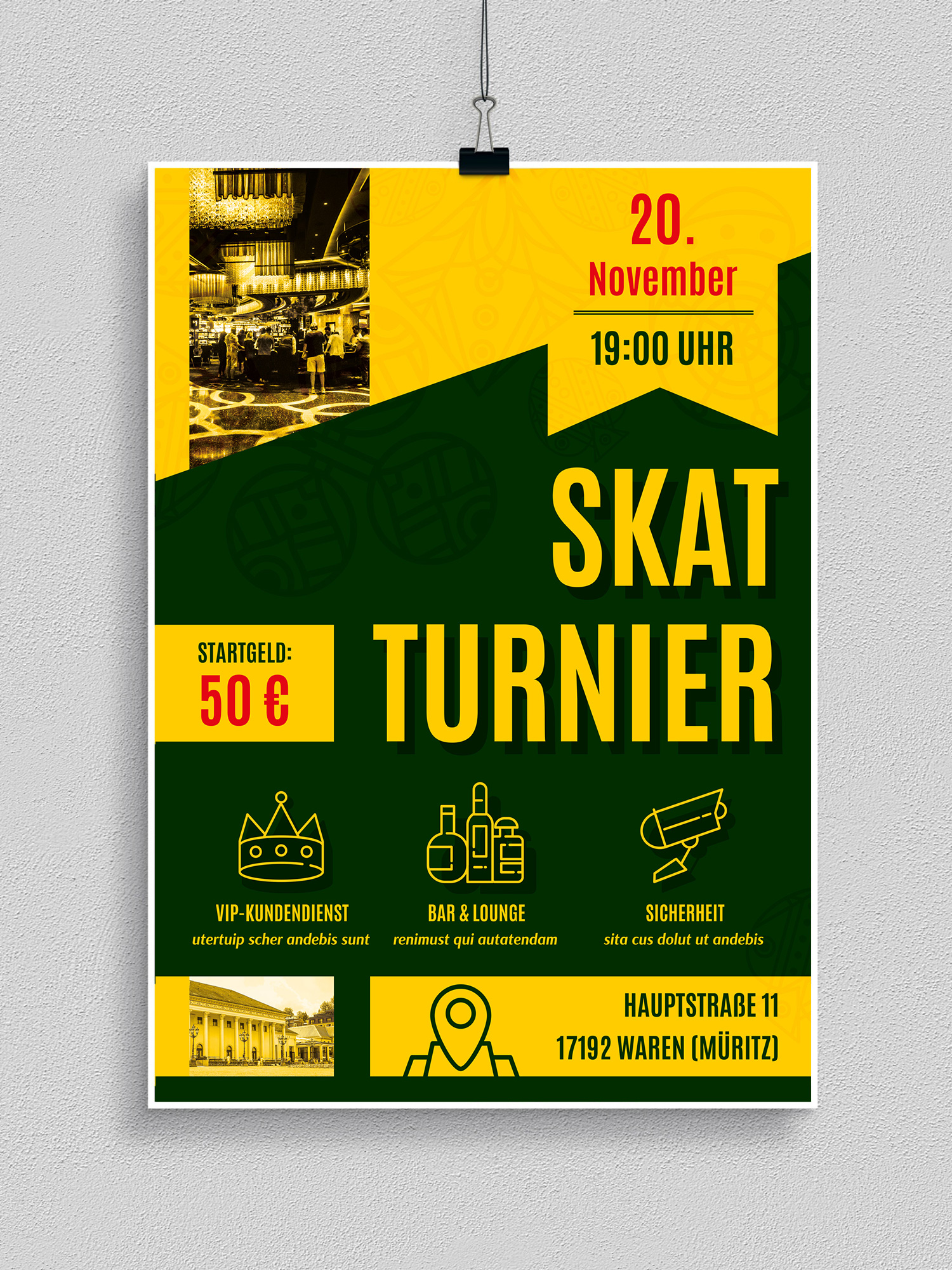 Poster, Flyer und Plakate fuer Kartenspiele, Skat- und Pokerturniere
