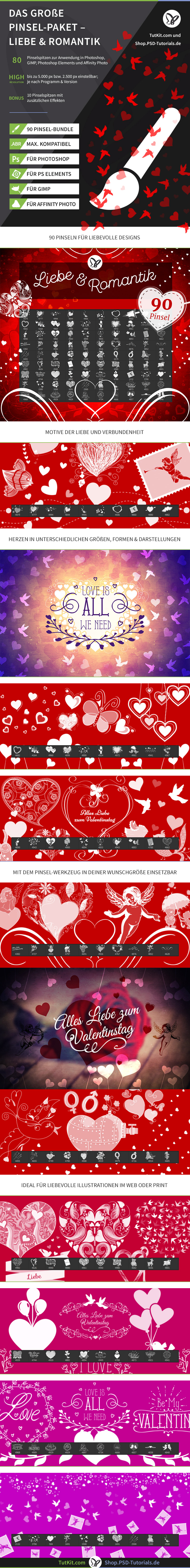 Pinsel und Brushes für Photoshop zum Thema: Liebe, Herzen, Romantik, Valentinstag, Liebesherzen und Zweisamkeit
